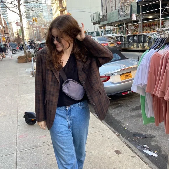 brown plaid wool blazer